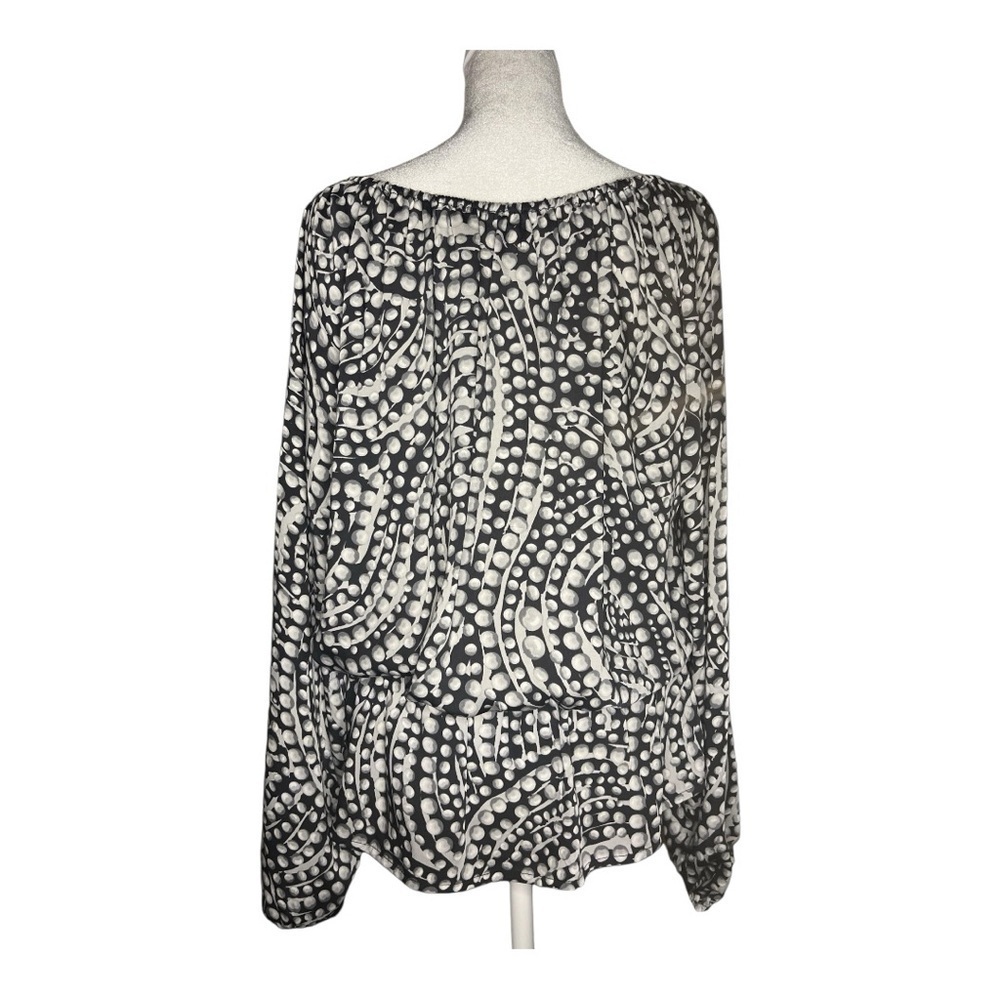 Ellen Tracy Women's Black and White Patterned Top with Peplum Size Large